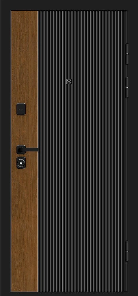 Входная дверь Optim Z-2 Вертикаль Муар черный-Грецкий Орех/Белый BR6178 внешняя сторона